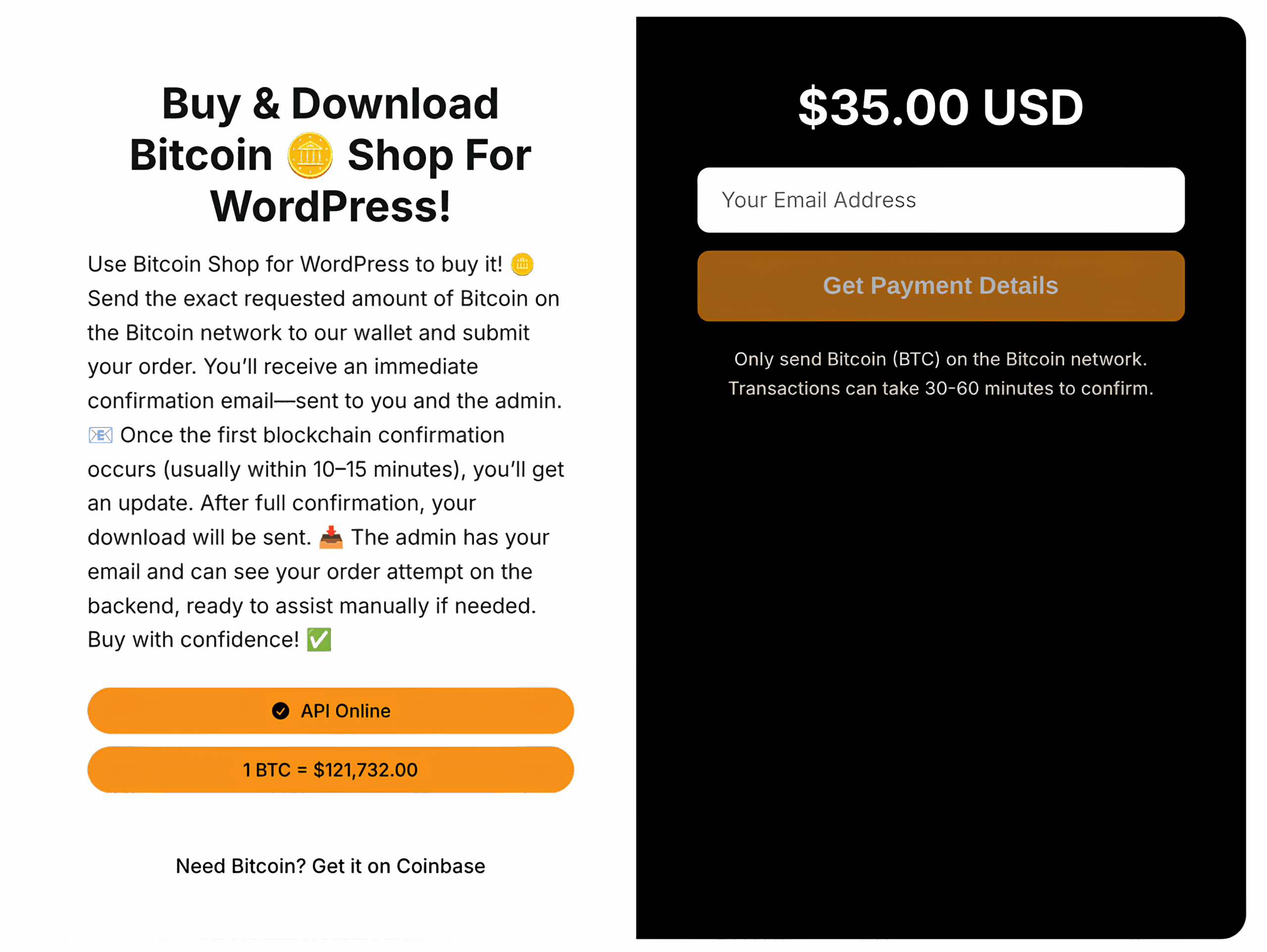 Final bitcoin checkout transparent